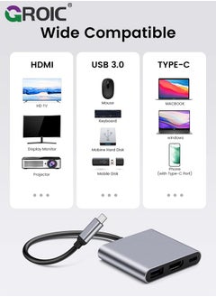 GROIC USB C to HDMI Silver Adapter, 4K Video Converter with USB 3.0 and Type-C Charging Port, USB-C Digital AV Multiport Adapter for Mac and USB Type-C Devices  - Image 2