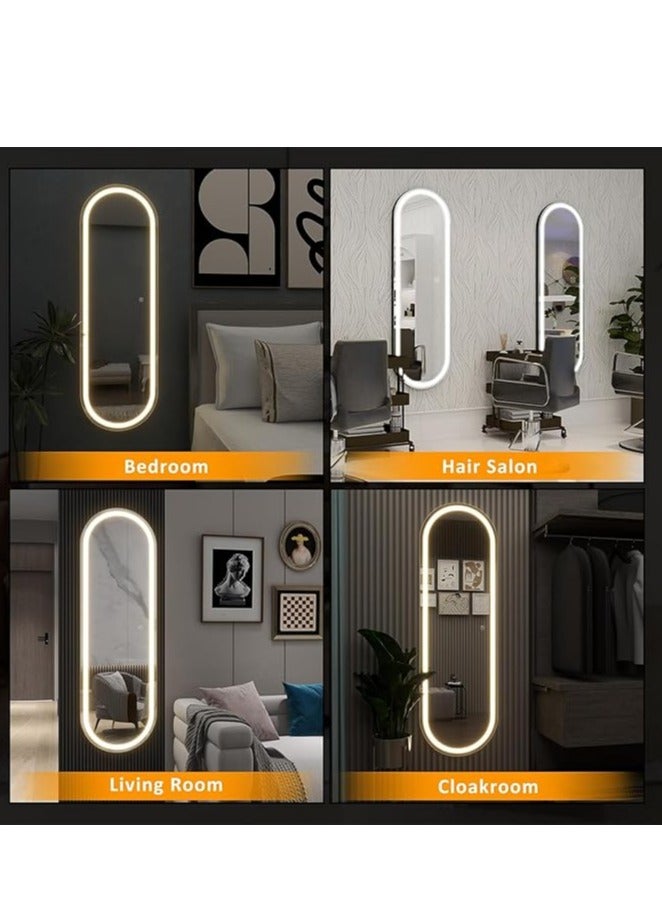 فيبارتي مرآة بيضاوية مضاءة بإضاءة LED كاملة الطول 160 × 60 سم، مرآة طويلة قائمة بذاتها مع إضاءة خافتة و3 ألوان، شكل بيضاوي مثبت على الحائط، تحكم ذكي باللمس - مرآة حديثة لكامل الجسم لغرفة النوم، وغرفة الملابس، والحمام، والصالون، والمتجر، وديكور المنزل، مرآة زينة، مثبتة على الأرض أو على الحائط، إضاءة أنيقة قابلة للتعديل للمكياج والعناية - Image 3