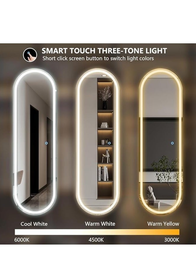 فيبارتي مرآة بيضاوية مضاءة بإضاءة LED كاملة الطول 160 × 60 سم، مرآة طويلة قائمة بذاتها مع إضاءة خافتة و3 ألوان، شكل بيضاوي مثبت على الحائط، تحكم ذكي باللمس - مرآة حديثة لكامل الجسم لغرفة النوم، وغرفة الملابس، والحمام، والصالون، والمتجر، وديكور المنزل، مرآة زينة، مثبتة على الأرض أو على الحائط، إضاءة أنيقة قابلة للتعديل للمكياج والعناية - Image 5
