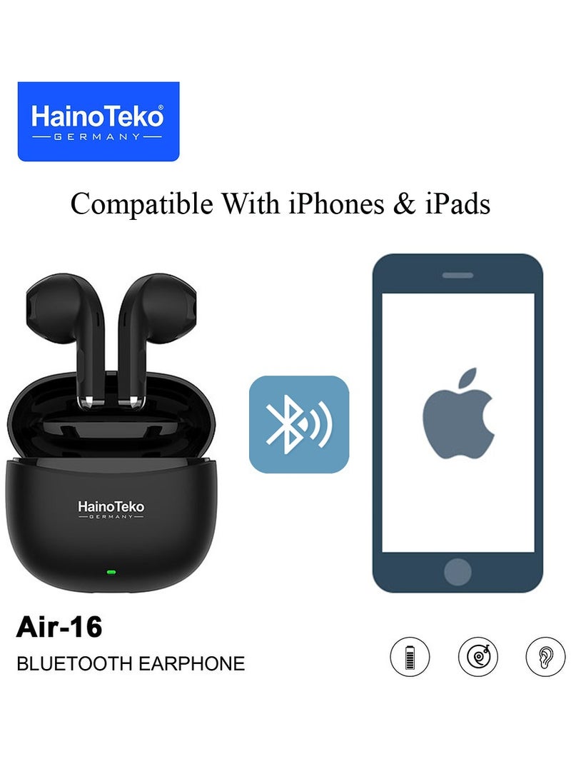 Haino Teko Air-16 True Wireless Earphones With Super Clear Mic and High Bass Sound Quaity Compatible With iPhone and iPads Black - Image 2