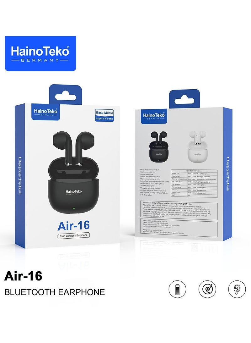 Haino Teko Air-16 True Wireless Earphones With Super Clear Mic and High Bass Sound Quaity Compatible With iPhone and iPads Black - Image 3