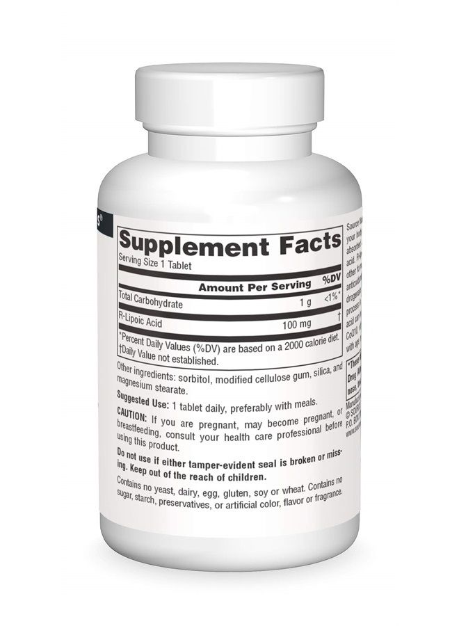Source Naturals R-Lipoic Acid 100mg, Key to Cellular Energy Generation, 60 Tablets - Image 2
