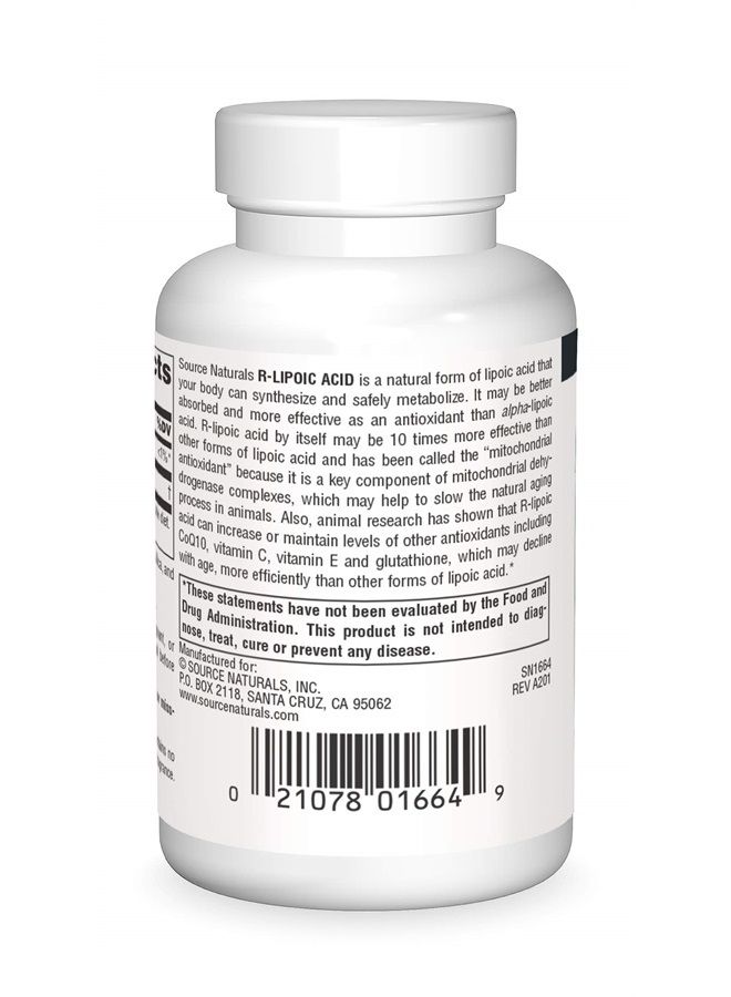 Source Naturals R-Lipoic Acid 100mg, Key to Cellular Energy Generation, 60 Tablets - Image 1