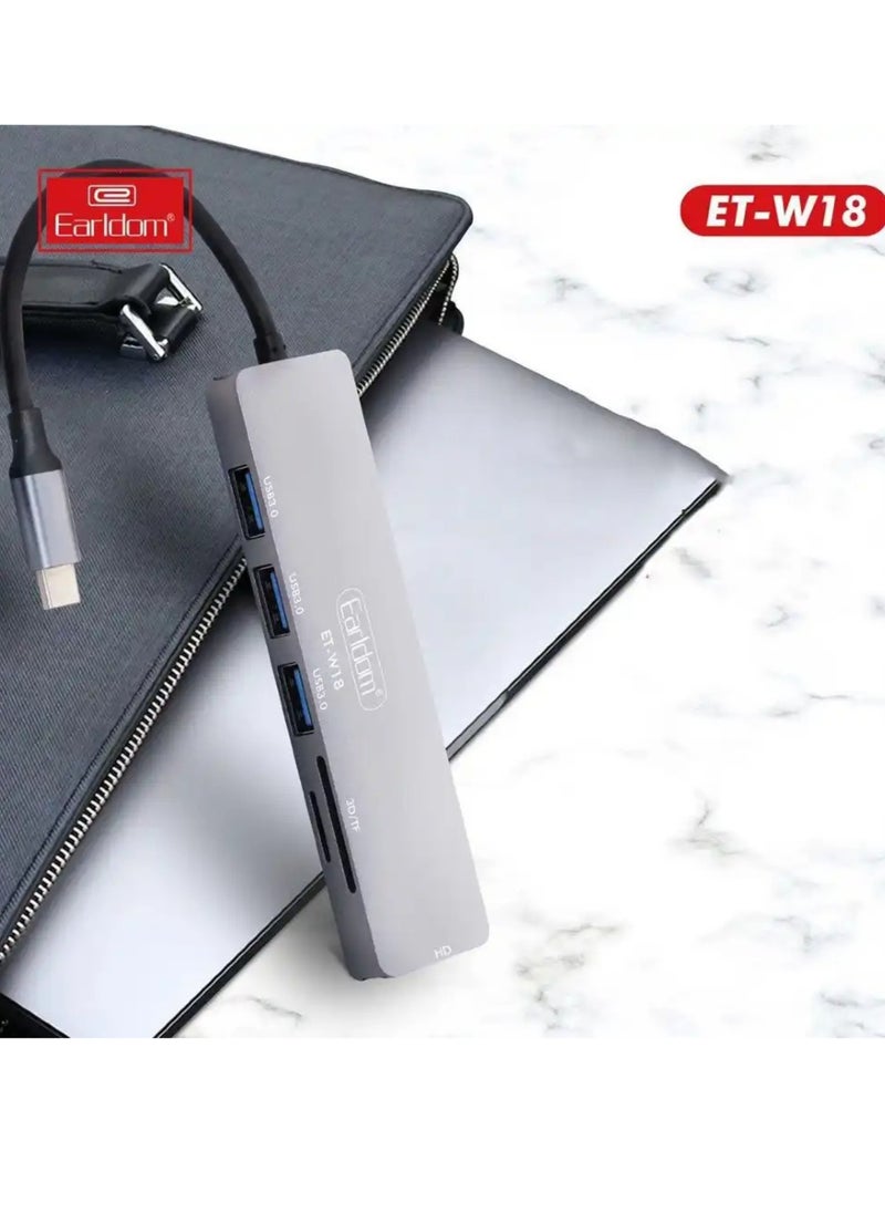 Earldom 6-in-1 USB Hub with Type C cable HDMI 4K 30HZ 2K 60HZ 1080P 120HZ Multi Port Docking Station  - Image 3