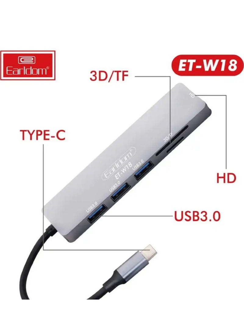 Earldom 6-in-1 USB Hub with Type C cable HDMI 4K 30HZ 2K 60HZ 1080P 120HZ Multi Port Docking Station  - Image 2