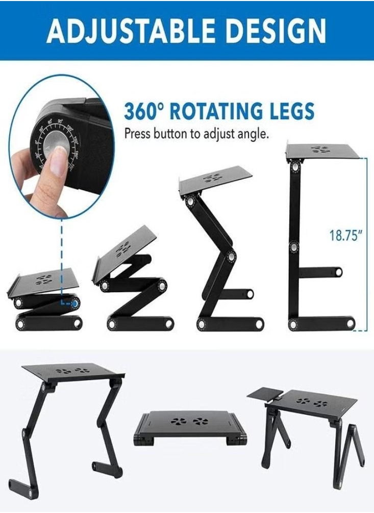 Generic - Adjustable Laptop Stand With Cooling Fan Portable Lap Stand Desk Laptop Table For Bed Couch Folding Macbook Stand Lap Riser Table With Mouse Pad - Image 1