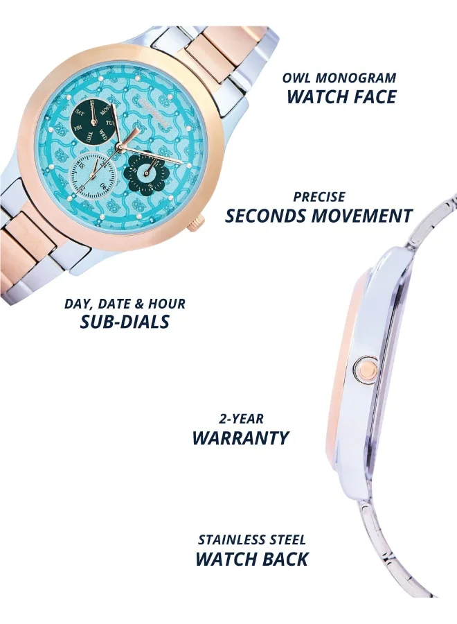 تشامباك ساعة Ocean Owl بمينا تيل وحزام ستانلس ستيل وروز جولد بنقش المونوغرام