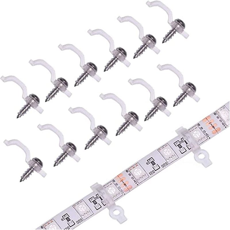 100 Pack Strip Light Mounting BracketTransparent Fixing Clips for 10mm Wide IP65 Waterproof 5050 LED Strip LightOne Side Fixing100 Screws Included