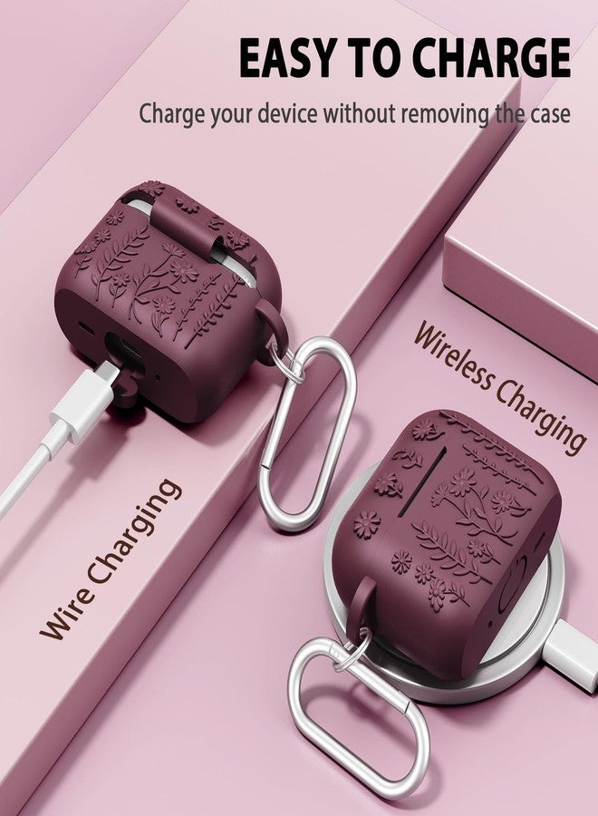 AIRSPO for AirPods Pro 3 Case (2025), Compatible with Airpod Pro 3rd Generation Case, 3D Floral Embossed Soft Silicone Protective Cover, Featuring a Cleaner Kit and Keychain (Wine Red) - Image 5