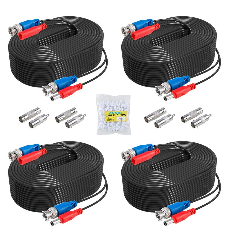 ANNKE 4 Pack 30M/100ft All-in-One Video Power Cables, BNC Extension Surveillance Camera Cables for CCTV Security DVR System Installation, Free 8 x BNC Connectors and 100pcs Cable Clips Included - Image 1