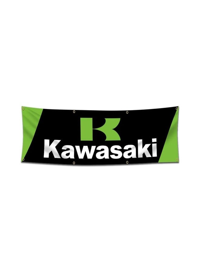 Ctemnpho Flag Compatible with Kawasaki Banner Decor Racing, Banner for Garage Man Cave Dorm Room, 2x8ft - Image 1