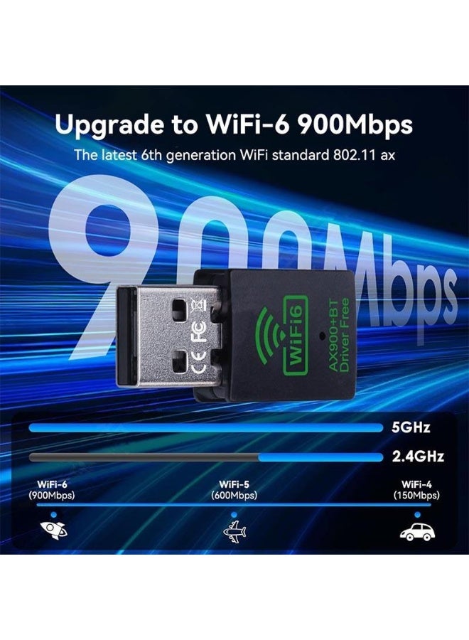 WiFi 6 USB Adapter AX900Mbps with Bluetooth 5.4, Dual Band 2.4GHz/5GHz Wireless Network Dongle for PC & Laptop, High-Speed Plug and Play Nano Receiver for Gaming, Streaming, Video Calls & Online Work - Image 4