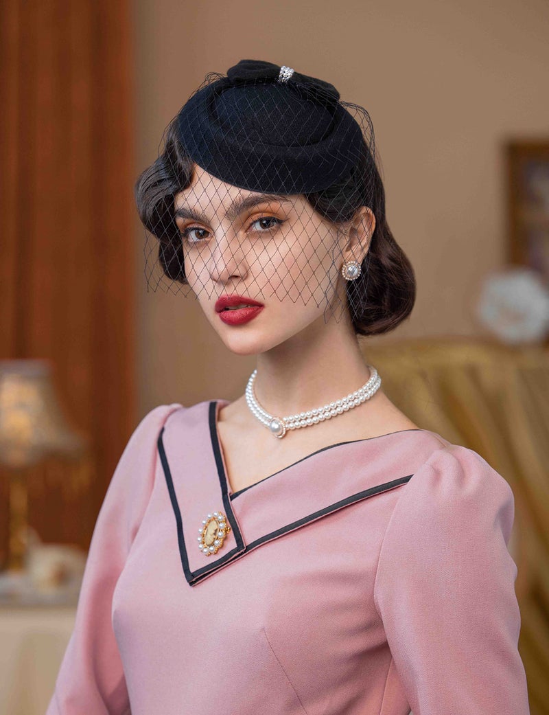Zivyes Fascinators for Women Tea Party Hats Kentucky Derby 20s 50s Pillbox Hat Birdcage Veil for Funeral Janet Snakehole - Image 2