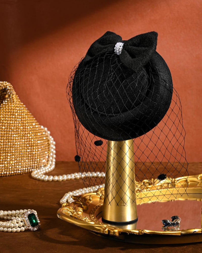 Zivyes Fascinators for Women Tea Party Hats Kentucky Derby 20s 50s Pillbox Hat Birdcage Veil for Funeral Janet Snakehole - Image 4