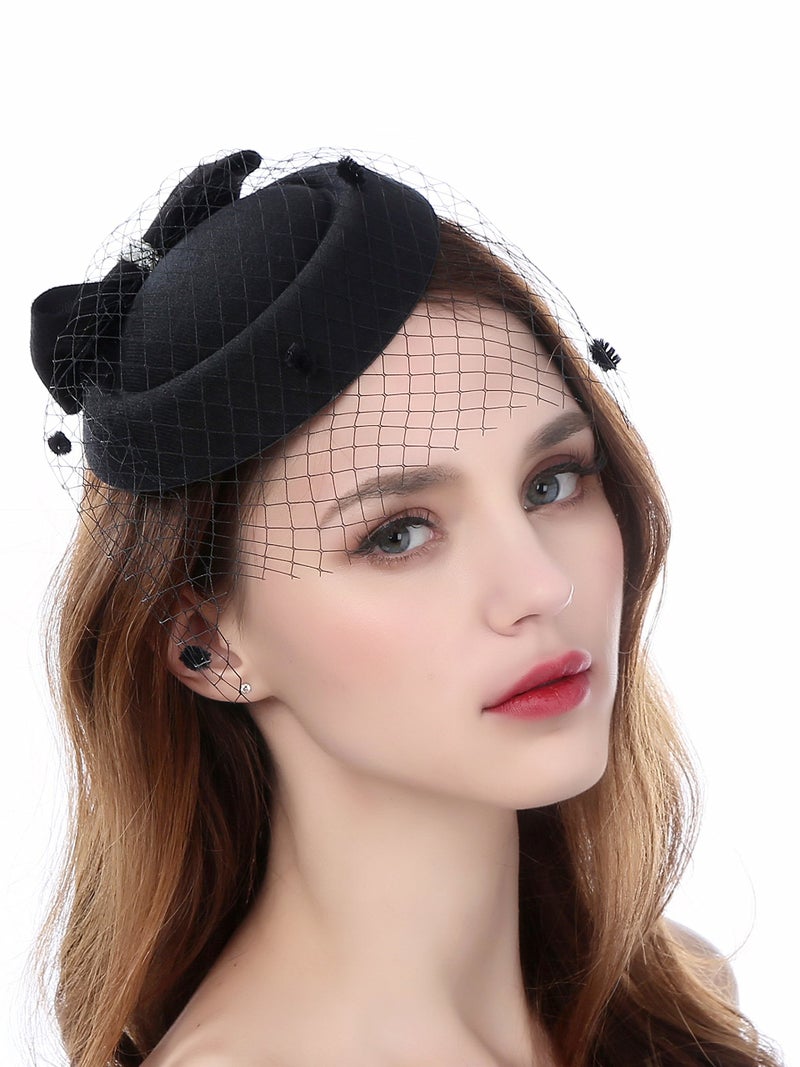 Zivyes Fascinators for Women Tea Party Hats Kentucky Derby 20s 50s Pillbox Hat Birdcage Veil for Funeral Janet Snakehole - Image 1