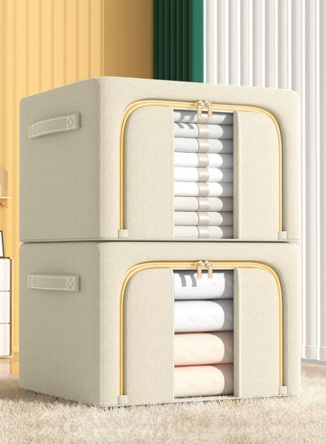 شو وو طقم صناديق تخزين كبيرة 2 قطع، صناديق تخزين قابلة للطي مع غطاء، منظم قابل للتكديس للملابس والألعاب للاستخدام المنزلي وغرفة النوم - Image 1