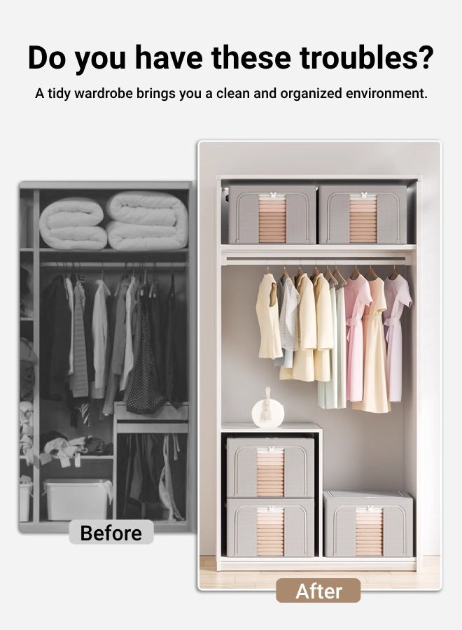 شو وو طقم صناديق تخزين كبيرة 2 قطع، صناديق تخزين قابلة للطي مع غطاء، منظم قابل للتكديس للملابس والألعاب للاستخدام المنزلي وغرفة النوم - Image 3