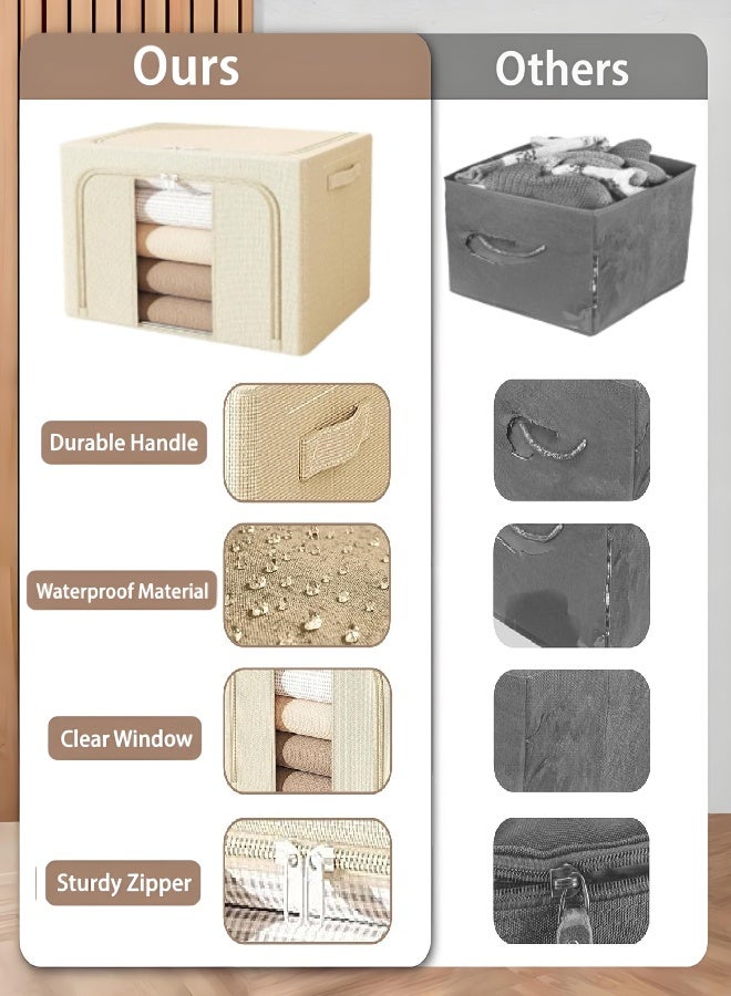 شو وو طقم صناديق تخزين كبيرة 2 قطع، صناديق تخزين قابلة للطي مع غطاء، منظم قابل للتكديس للملابس والألعاب للاستخدام المنزلي وغرفة النوم - Image 4