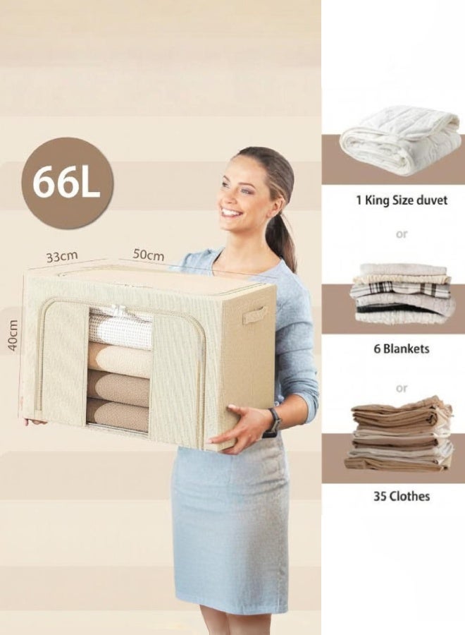 شو وو طقم صناديق تخزين كبيرة 2 قطع، صناديق تخزين قابلة للطي مع غطاء، منظم قابل للتكديس للملابس والألعاب للاستخدام المنزلي وغرفة النوم - Image 2