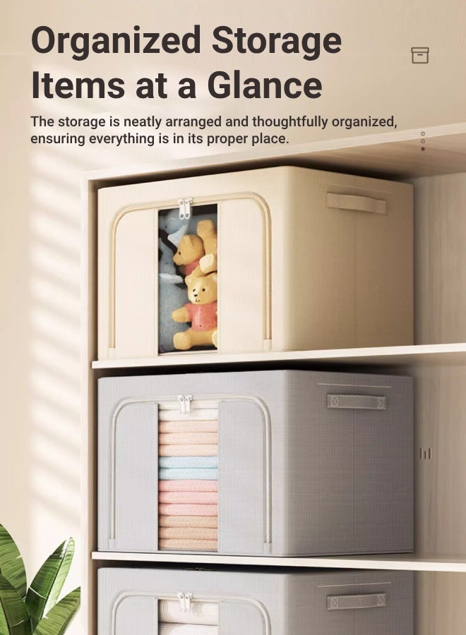 شو وو طقم صناديق تخزين كبيرة 2 قطع، صناديق تخزين قابلة للطي مع غطاء، منظم قابل للتكديس للملابس والألعاب للاستخدام المنزلي وغرفة النوم - Image 5