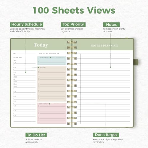 Oucaru Undated Daily Planner, A5 Spiral Notebook with Hourly Schedule, To Do List, Priorities, and Notes for Productivity - Easily Organize Your Tasks, Appointments & Goals for Women - Image 4