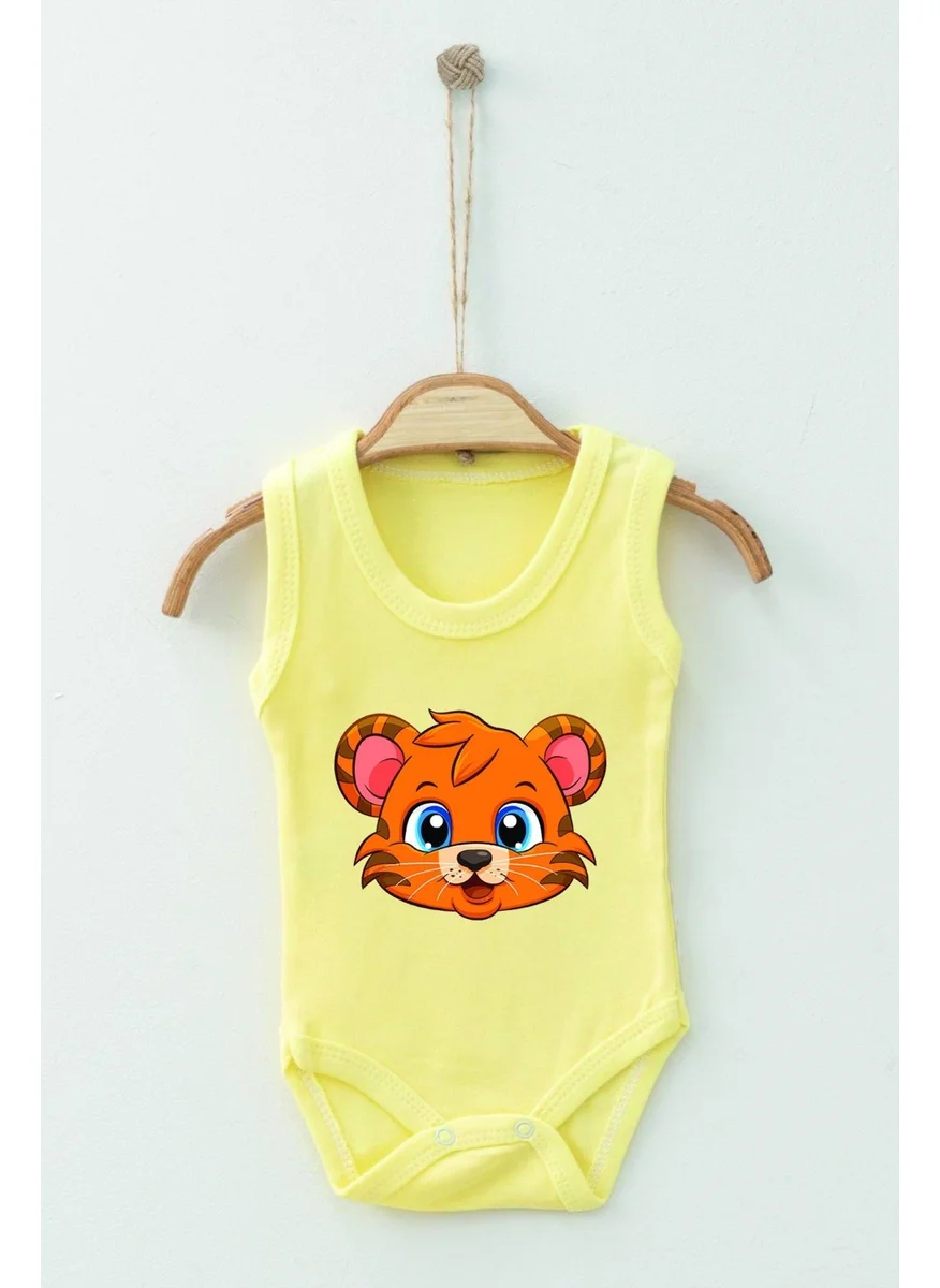 Ada Bebek Çocuk Ada Baby Kid Adabebek Cotton Organic Tiger Patterned Strappy Bodysuit Baby Bodysuit