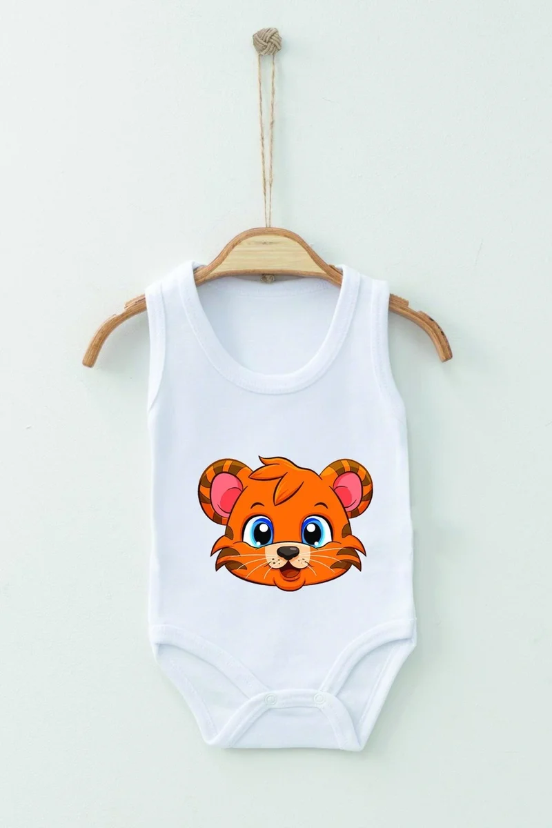 Ada Bebek Çocuk Ada Baby Kid Adabebek Cotton Organic Tiger Patterned Strappy Bodysuit Baby Bodysuit