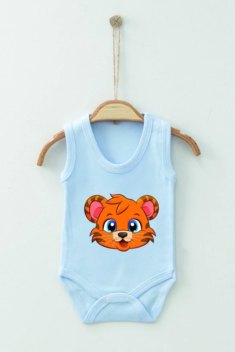 Ada Bebek Çocuk Ada Baby Kid Adabebek Cotton Organic Tiger Patterned Strappy Bodysuit Baby Bodysuit