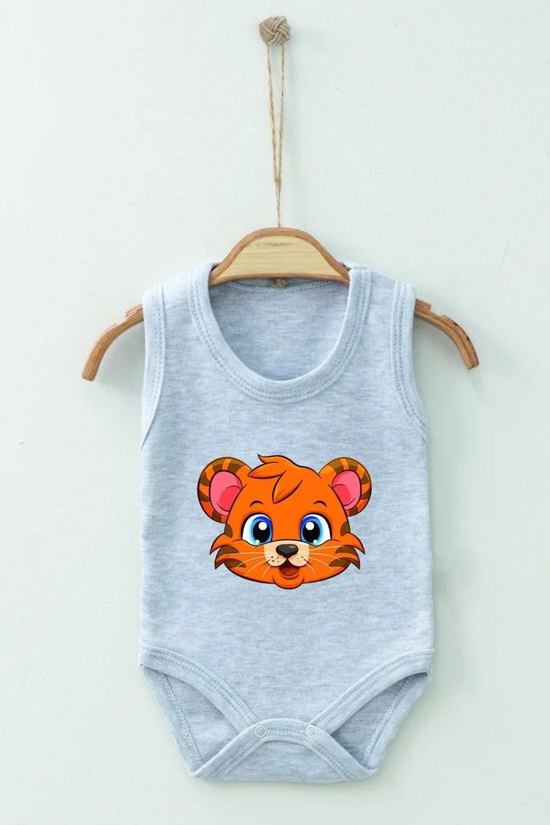 Ada Bebek Çocuk Ada Baby Kid Adabebek Cotton Organic Tiger Patterned Strappy Bodysuit Baby Bodysuit
