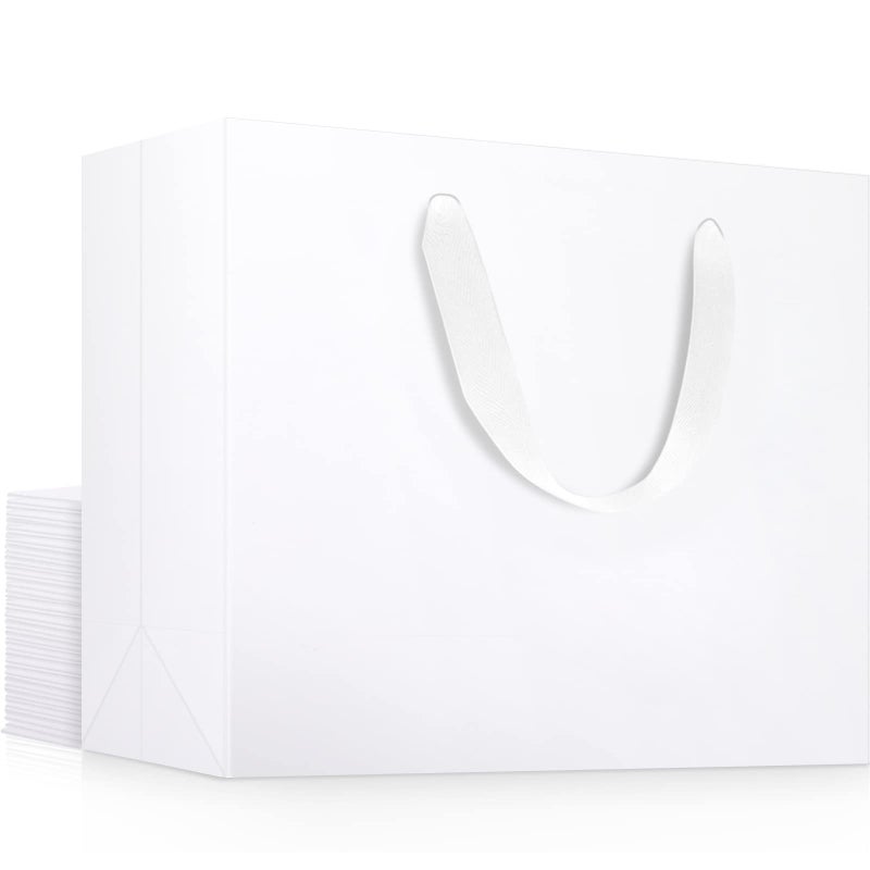 EUSOAR Extra Large Gift Wrap Bags with Handles 20 Pack 16x6x12 inches White Kraft Paper Bags Bulk Heavy Duty Totes for Wedding Grocery Boutique Retail Business Party Favors Birthdays