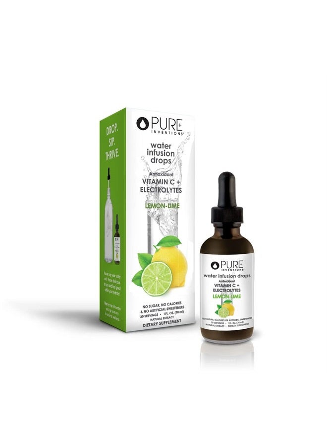 Pure Inventions Antioxidant Vitamin C + Electrolytes - Lemon Lime Flavored - Water Infusion Drops - No Sugar, Calories, or Artificial Sweeteners - 30 Servings - 1oz Each - Image 1