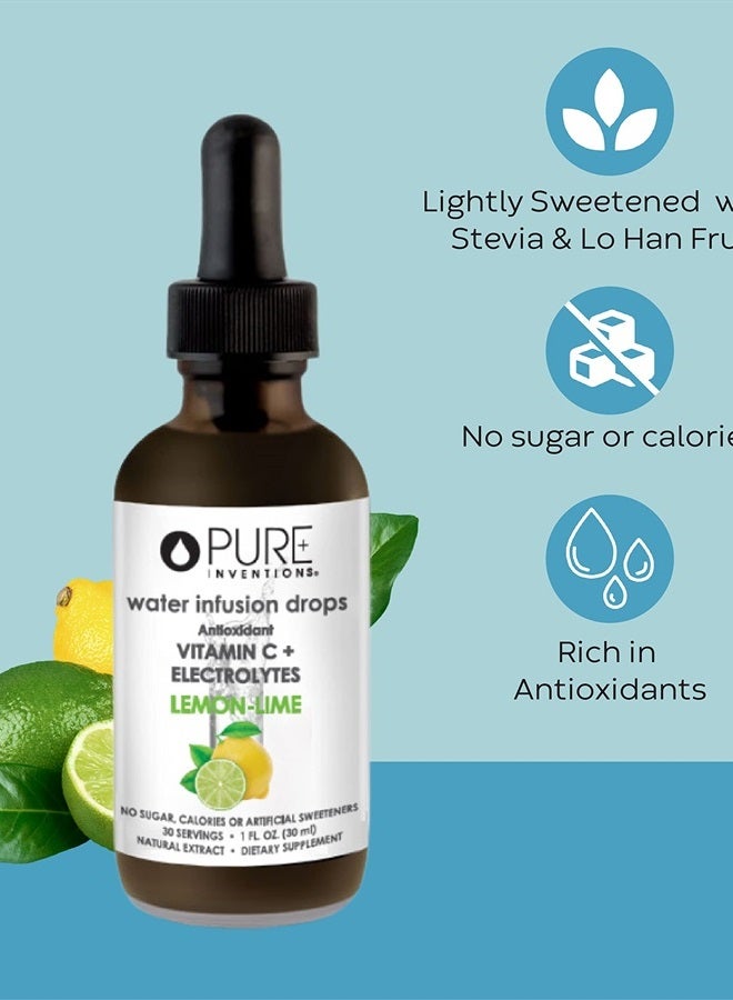 Pure Inventions Antioxidant Vitamin C + Electrolytes - Lemon Lime Flavored - Water Infusion Drops - No Sugar, Calories, or Artificial Sweeteners - 30 Servings - 1oz Each - Image 3