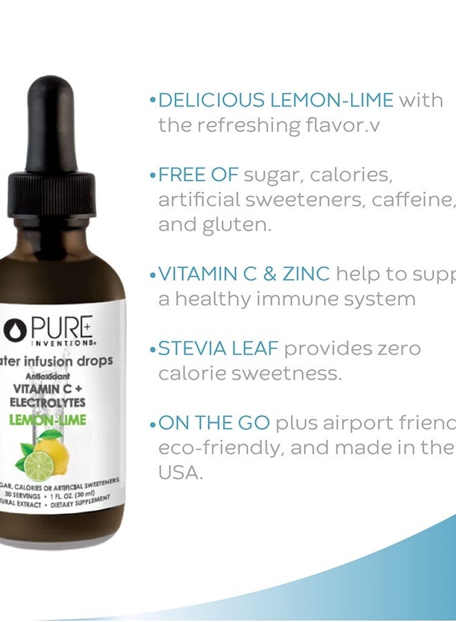 Pure Inventions Antioxidant Vitamin C + Electrolytes - Lemon Lime Flavored - Water Infusion Drops - No Sugar, Calories, or Artificial Sweeteners - 30 Servings - 1oz Each - Image 4