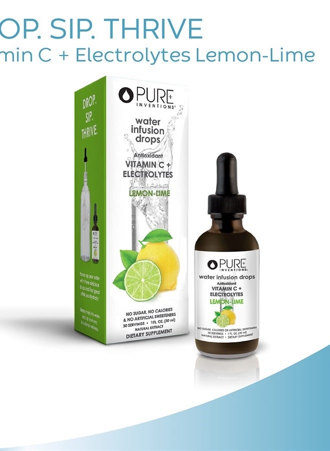 Pure Inventions Antioxidant Vitamin C + Electrolytes - Lemon Lime Flavored - Water Infusion Drops - No Sugar, Calories, or Artificial Sweeteners - 30 Servings - 1oz Each - Image 2