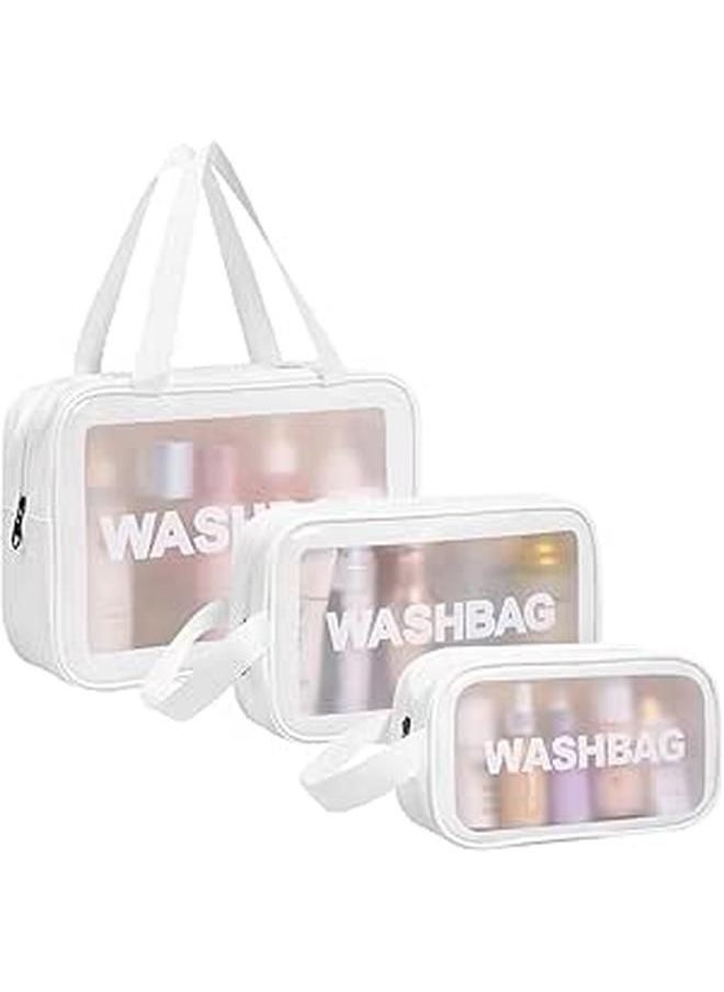 Generic Makeup And Toiletry Cosmetic Travel Bag Set 3 Pieces,Travel Essentials for Women,Waterproof Clear Cosmetic Bag for Cosmetic,Toiletries And Accessories (White)  - Image 1