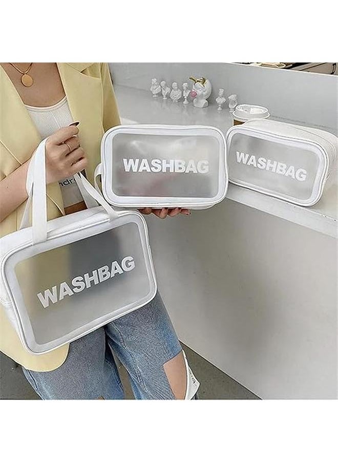 Generic Makeup And Toiletry Cosmetic Travel Bag Set 3 Pieces,Travel Essentials for Women,Waterproof Clear Cosmetic Bag for Cosmetic,Toiletries And Accessories (White)  - Image 2