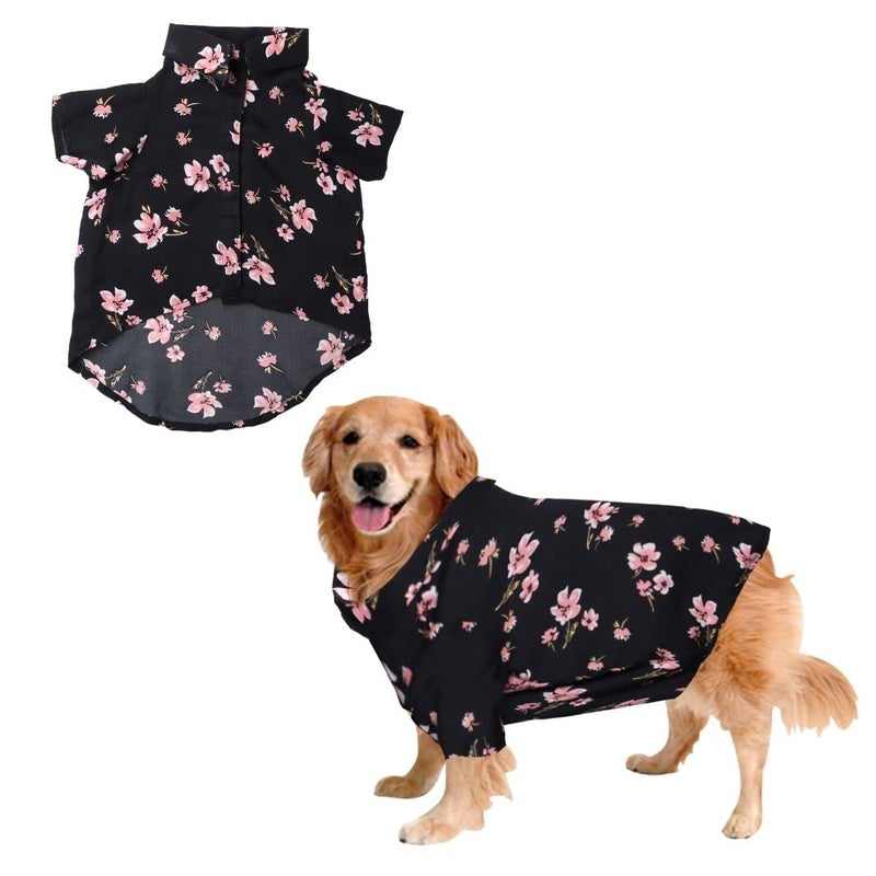 Sage Square Funky Soft Material Dog Shirt | Cool/Funky Print Pet | Soft Light Weight | Comfortable & Breathable Dog Clothing | Trendy Vest Outfit (Black Flower Print) (Small - 14inch) - Image 1