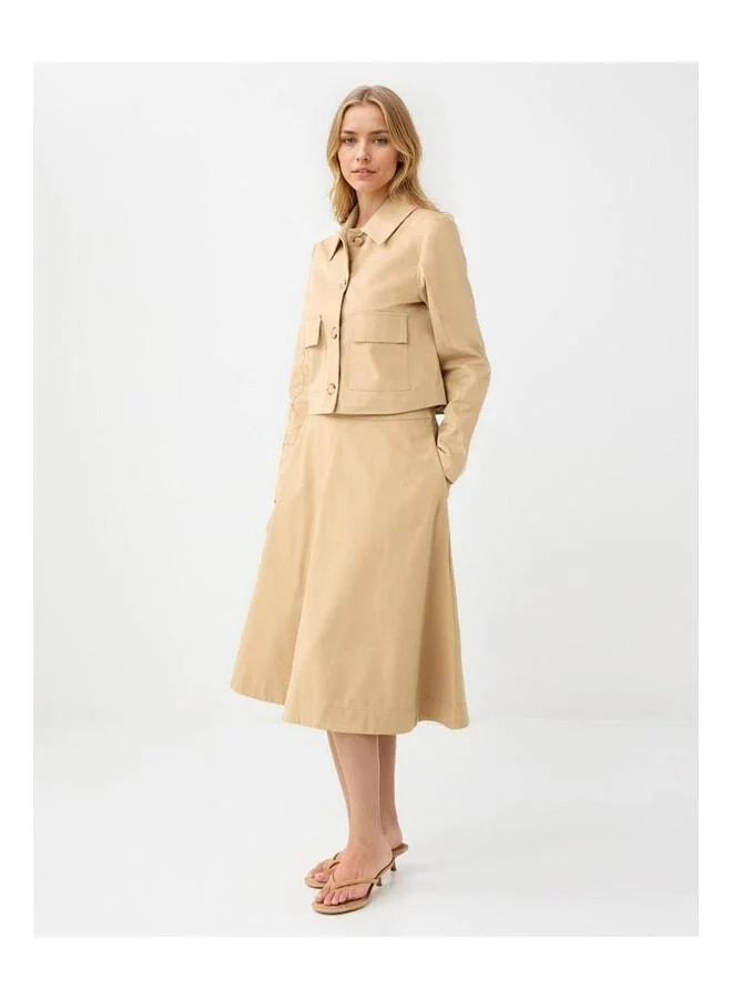 Jimmy Key Camel Hair Comfortable Fit Normal Waist Gabardine Midi Skirt.