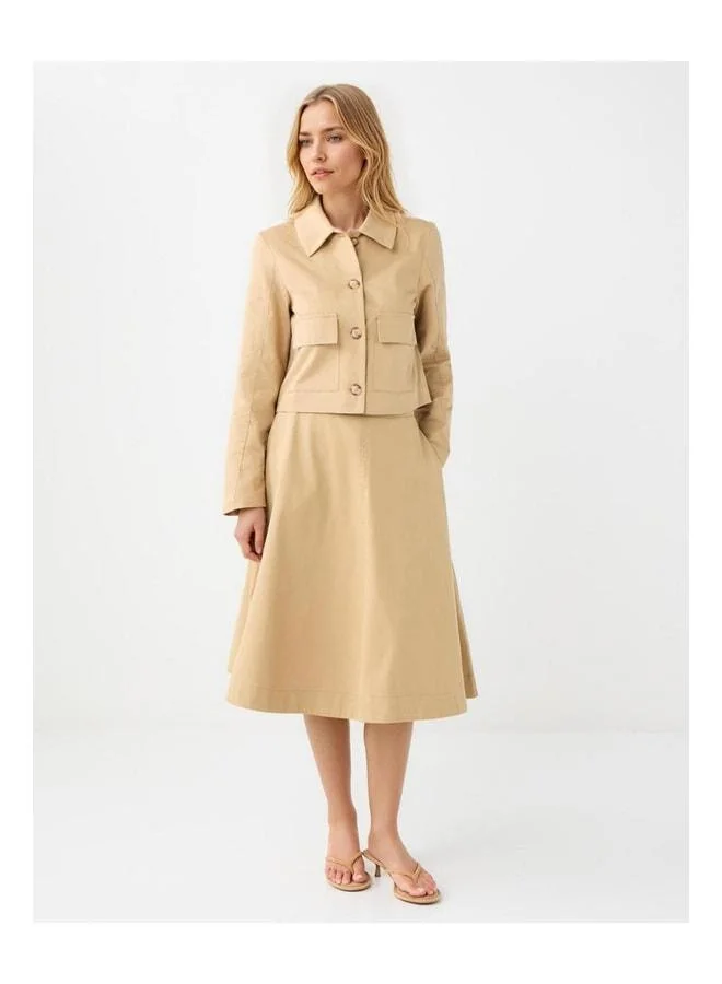 Jimmy Key Camel Hair Comfortable Fit Normal Waist Gabardine Midi Skirt.