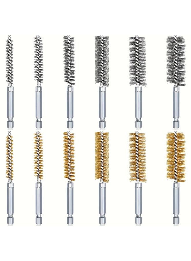 12pcs Stainless Steel Wire Bore Brush Set Hex Shank For Tube Cleaning - Image 1