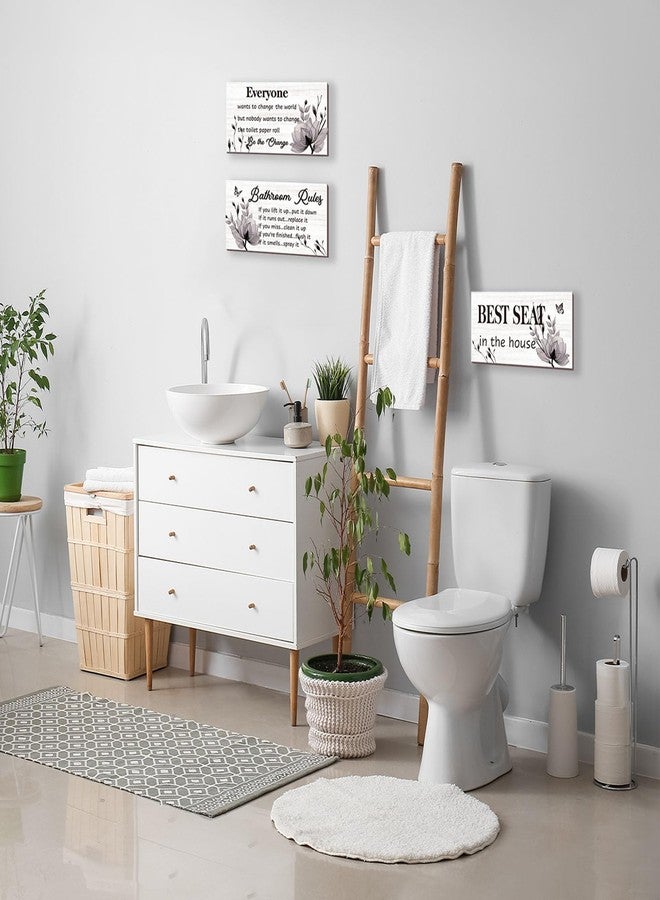 DONFENTHY 3 Pieces Black Bathroom Decor Bathroom Rules Wall Art Black Flower Bathroom Rules Signs Best Seat in The House Rustic Farmhouse Wooden Sign for Bathroom Toilet Wall Decor (Black 10x5 Inch) - Image 4