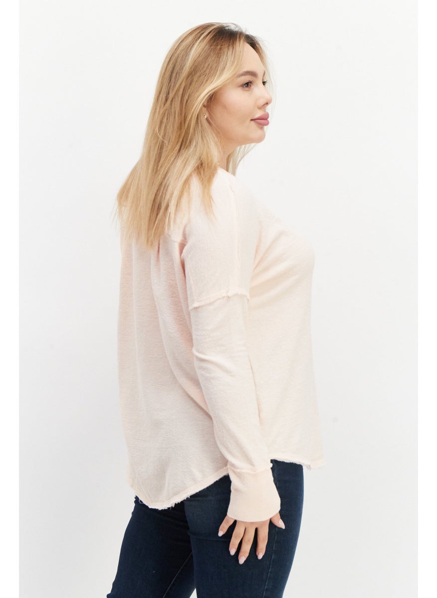 Billabong - Women Round Neck Long Sleeve Textured Top, Peach - Image 1