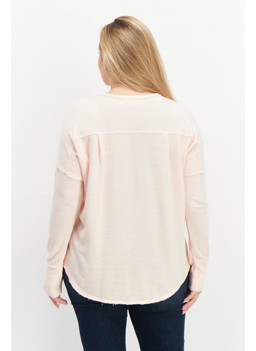 Billabong - Women Round Neck Long Sleeve Textured Top, Peach - Image 1