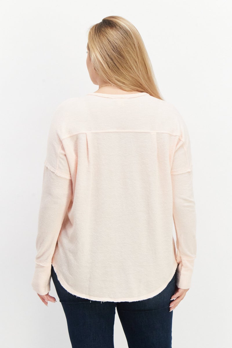 Billabong Women Round Neck Long Sleeve Textured Top, Peach - Image 2