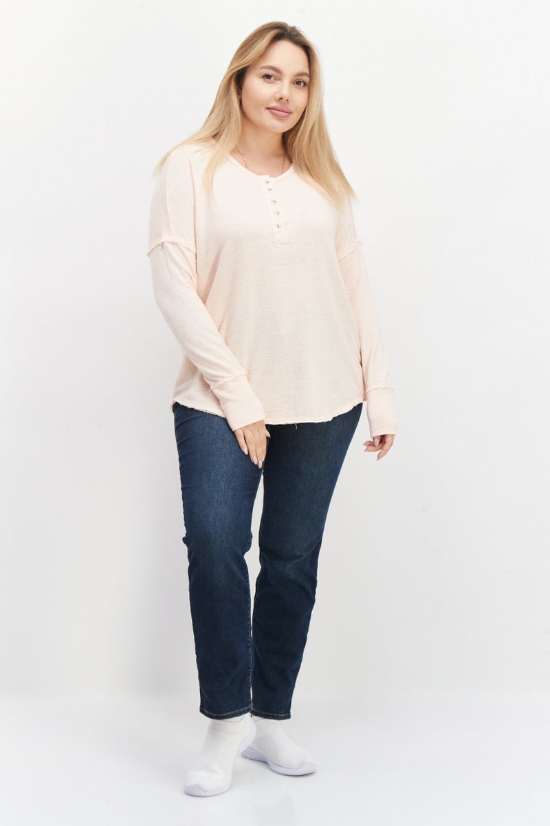 Billabong بلوزة نسائية بأكمام طويلة وياقة دائرية، خوخي - Image 4