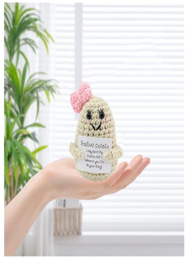 Kinteshun Knitted Emotional Support Plush Positive Doll Toy with Motivational Card Desk or Car Accessories for Friends Birthday Party Decorations (Bowknot Potato) - Image 3