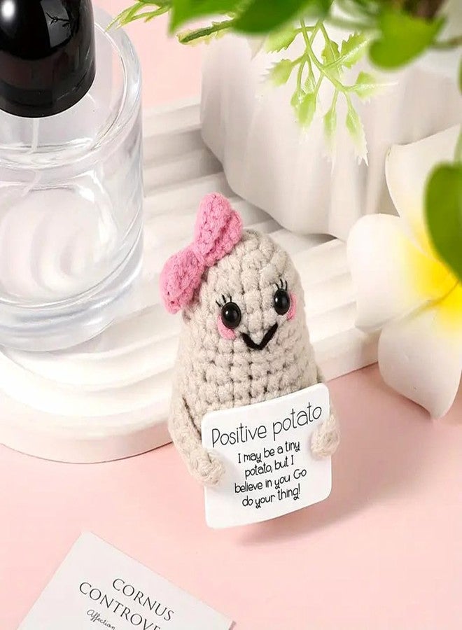 Kinteshun Knitted Emotional Support Plush Positive Doll Toy with Motivational Card Desk or Car Accessories for Friends Birthday Party Decorations (Bowknot Potato) - Image 5
