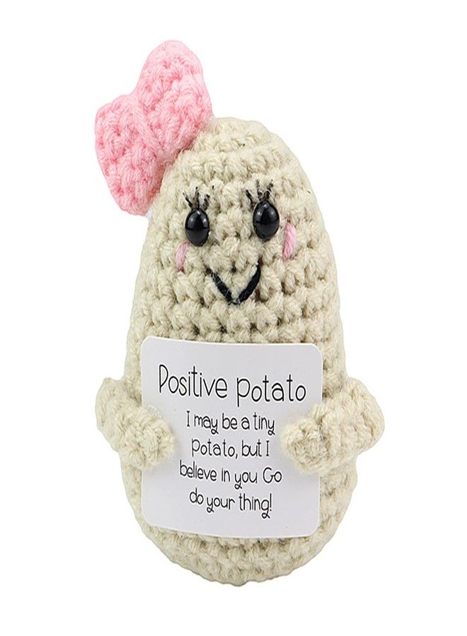 Kinteshun Knitted Emotional Support Plush Positive Doll Toy with Motivational Card Desk or Car Accessories for Friends Birthday Party Decorations (Bowknot Potato) - Image 1