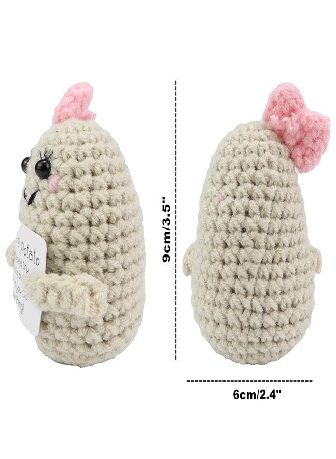 Kinteshun Knitted Emotional Support Plush Positive Doll Toy with Motivational Card Desk or Car Accessories for Friends Birthday Party Decorations (Bowknot Potato) - Image 2