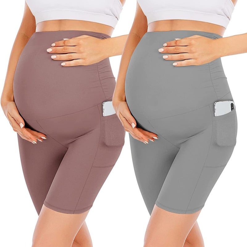 Zi Zhu Pin Pai Women's High Waist Maternity Capri Pants with Pockets - Comfortable Fitness Yoga Leggings for Pregnancy - Image 2